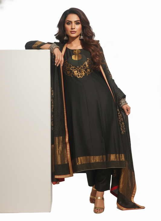 Semi Stitched Formal chanderi Suitset
