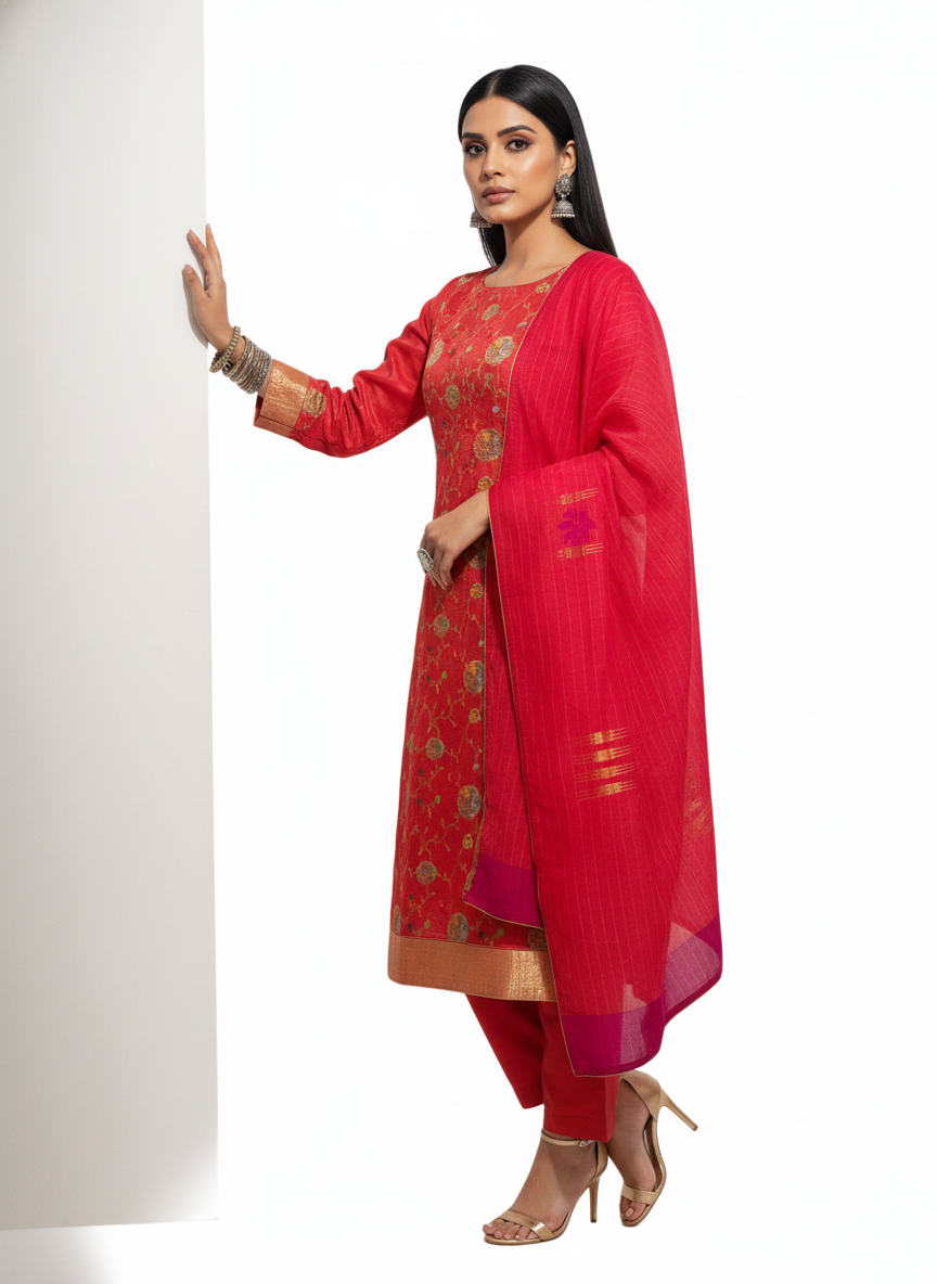 Semi Stitched Formal Chanderi Suitset