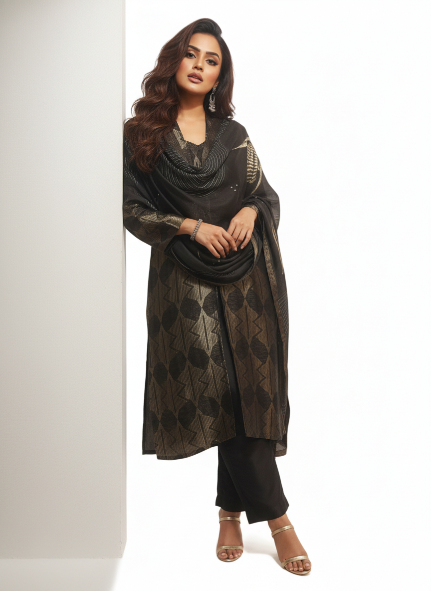 Semi Stitched Formal chanderi Suitset