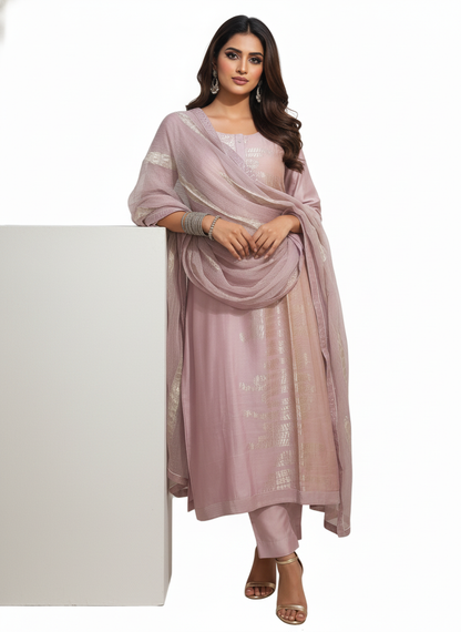 Semi Stitched Formal chanderi Suitset