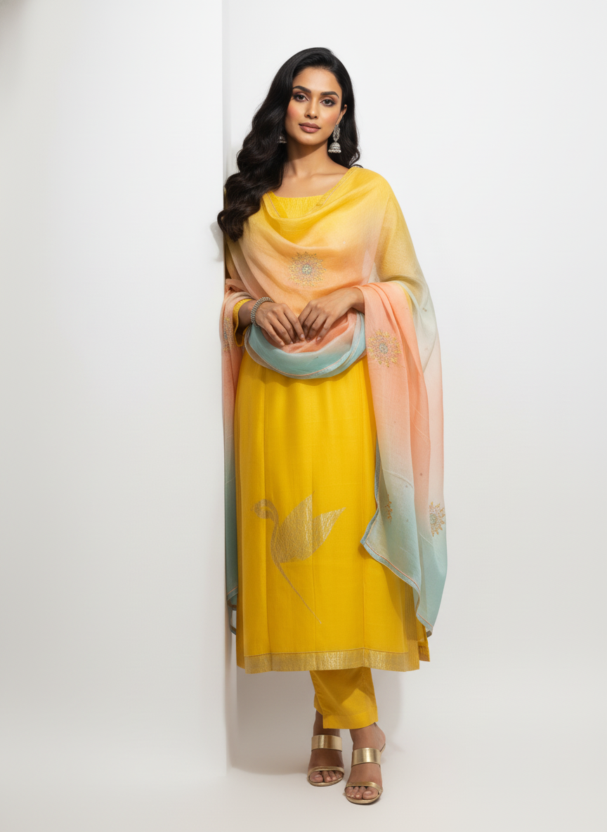 Semi Stitched Formal chanderi Suitset