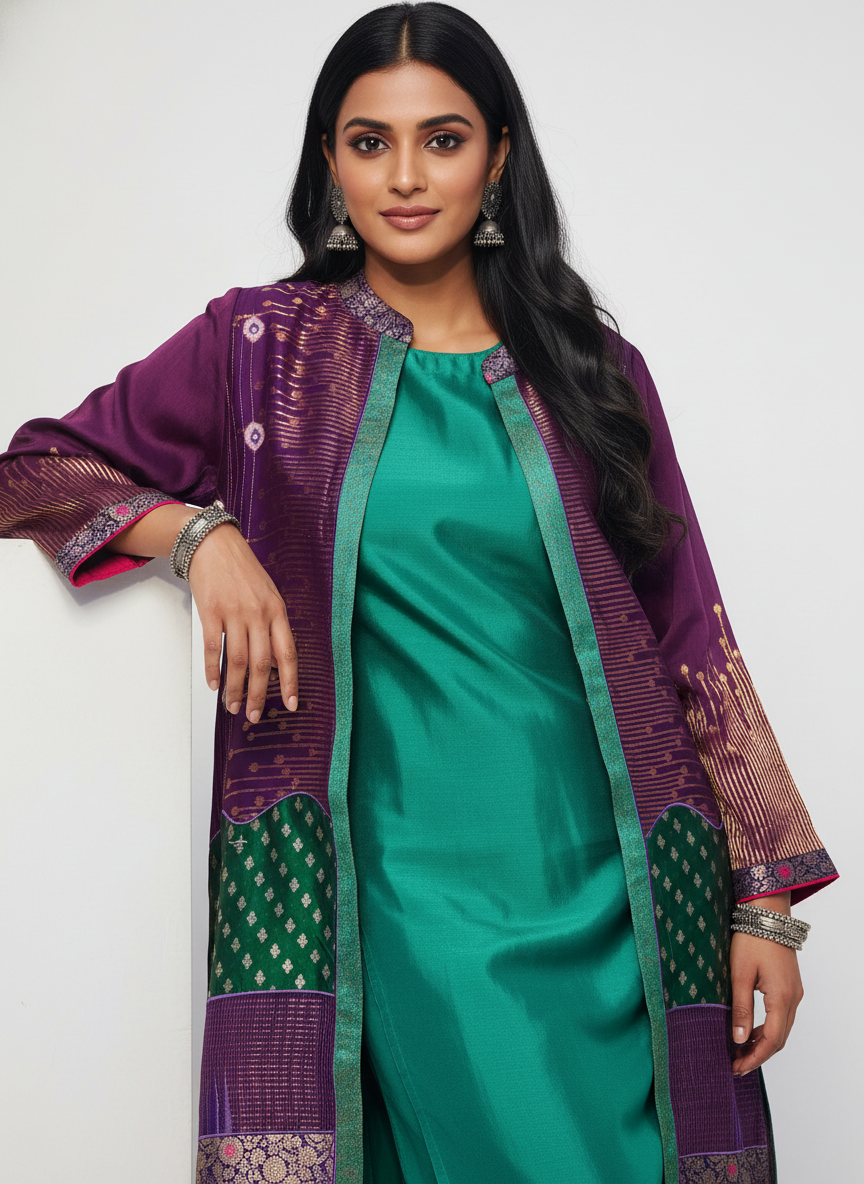 Stitched suit set with long formal jacket