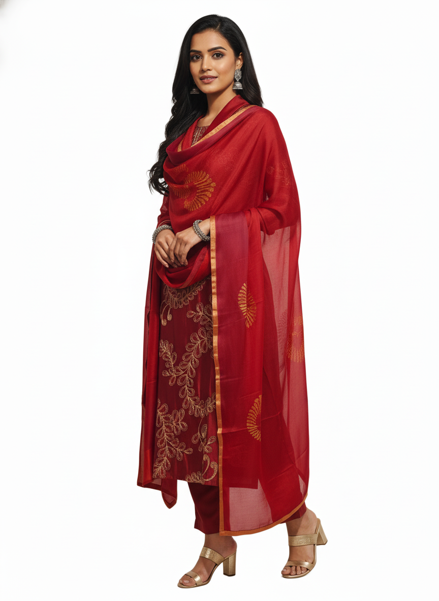 Semi Stitched Formal Chanderi Suitset