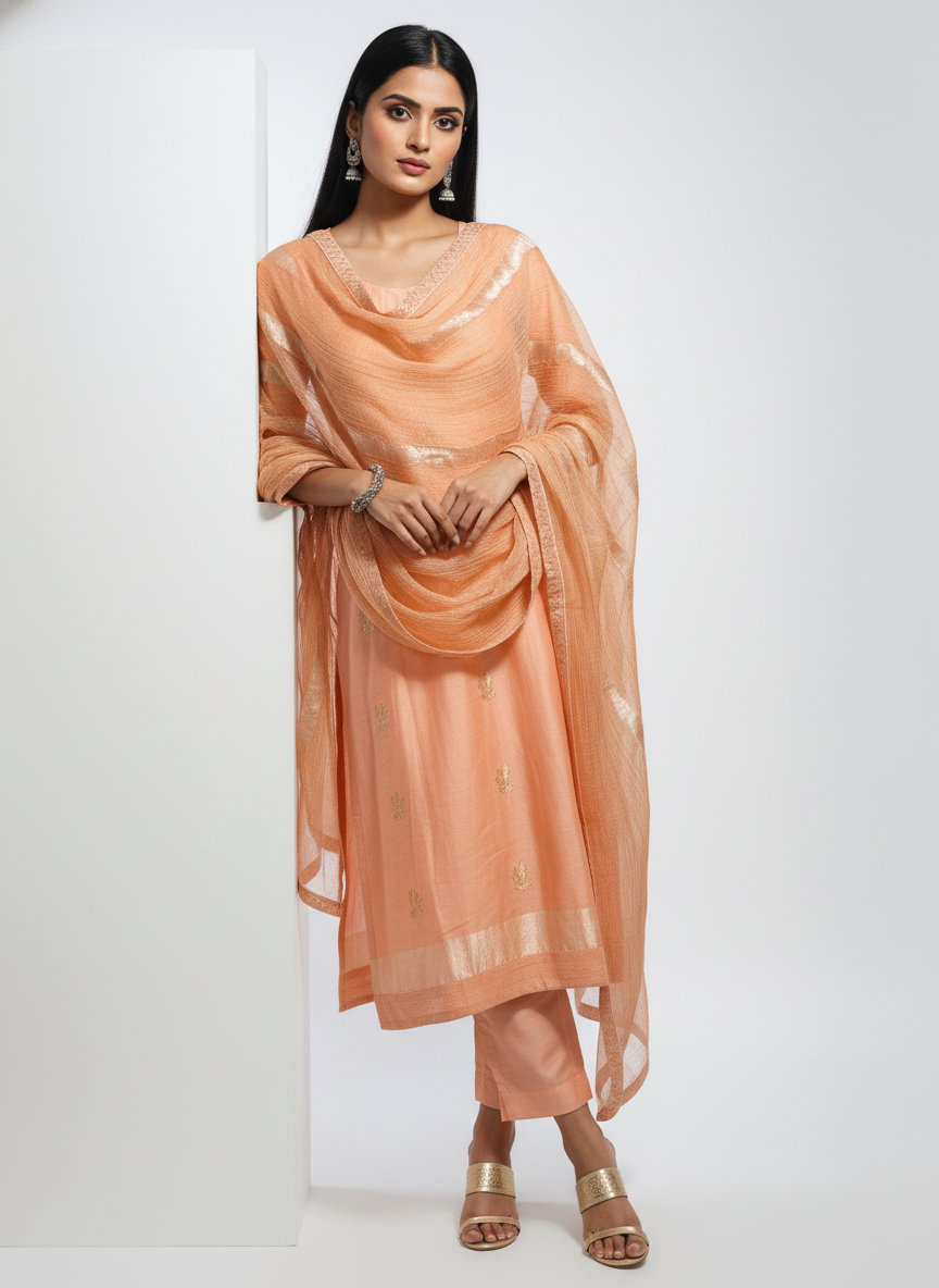 Semi Stitched Formal chanderi Suitset
