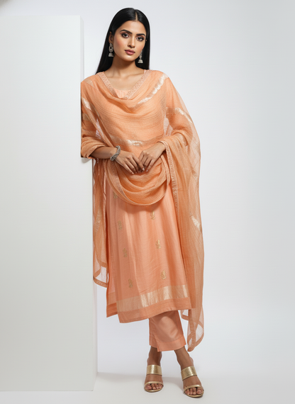 Semi Stitched Formal chanderi Suitset