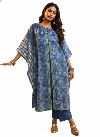 Semi Stitched Cotton Indigo blockprinted Kurta