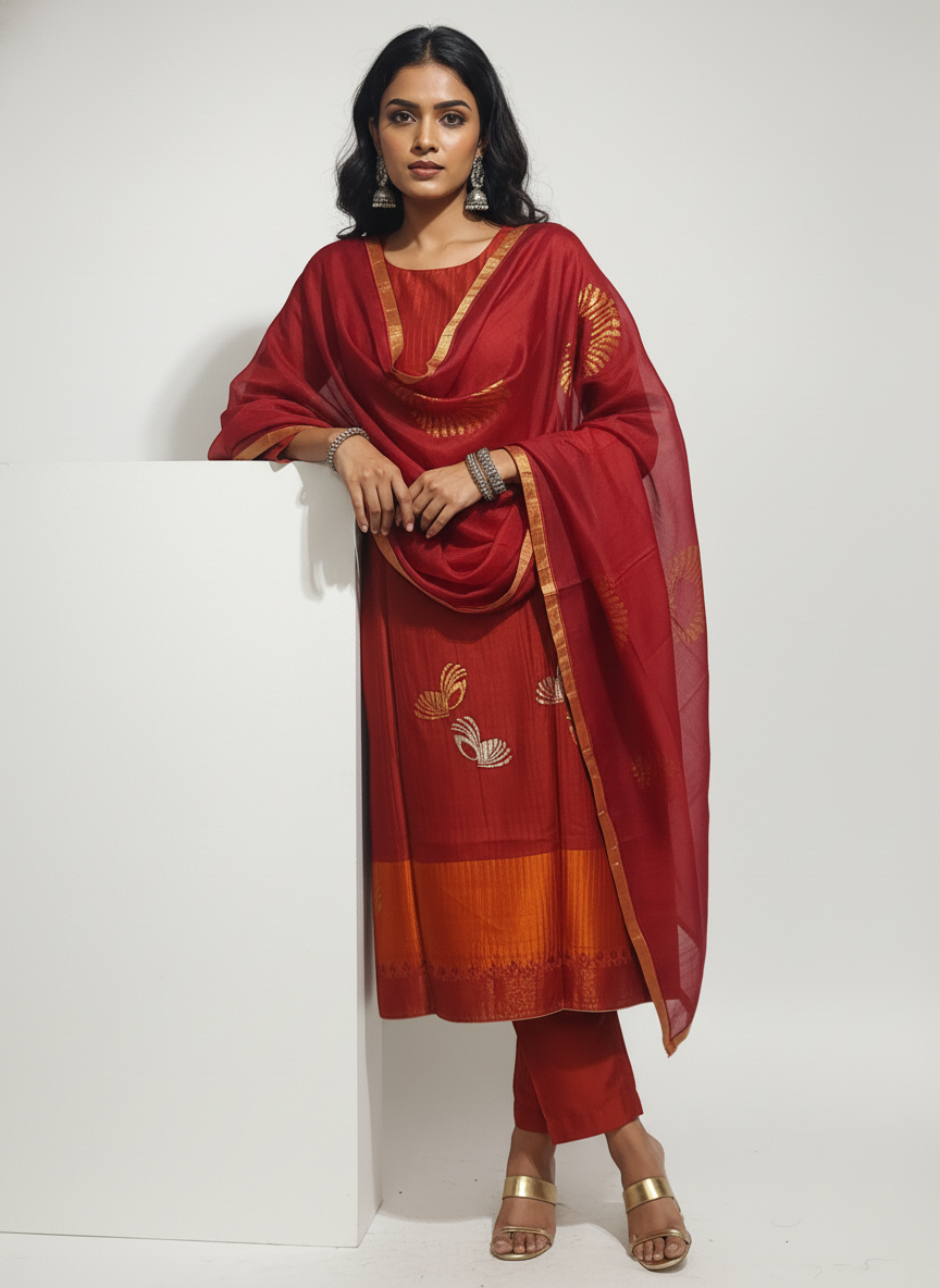 Semi Stitched Formal Chanderi Suitset