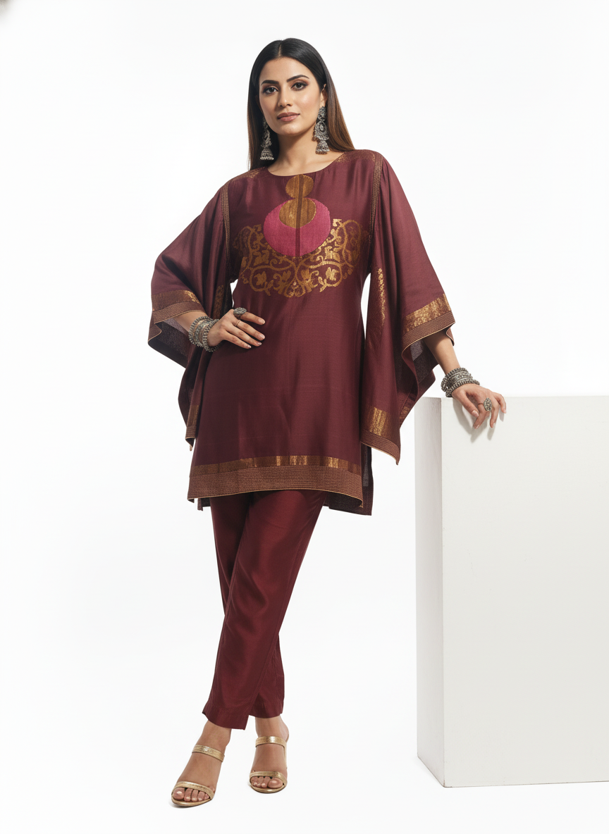 Semi Stitched Chanderi Zariwoven Short Tunic