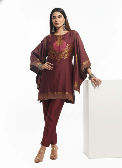 Semi Stitched Chanderi Zariwoven Short Tunic