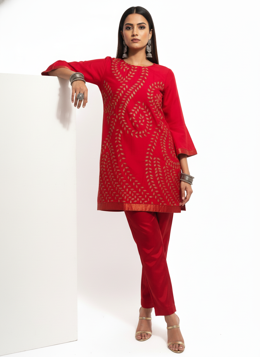 Semi Stitched silk cutwork applique Short Tunic