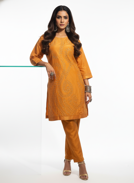 Semi Stitched silk cutwork applique Short Tunic