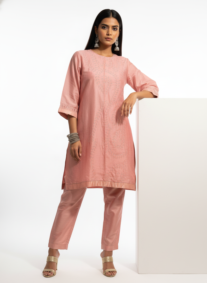 Semi Stitched silk cutwork applique Short Tunic