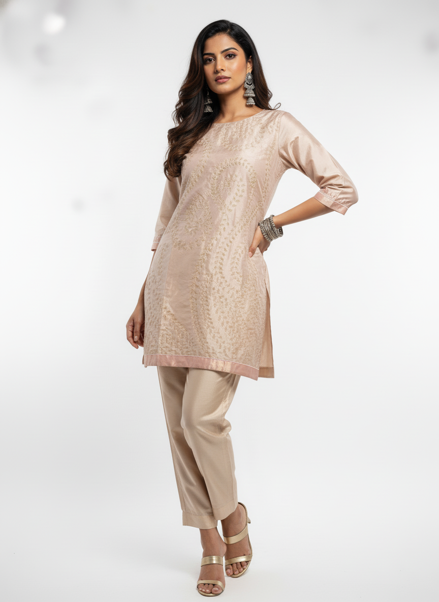 Semi Stitched silk cutwork applique Short Tunic