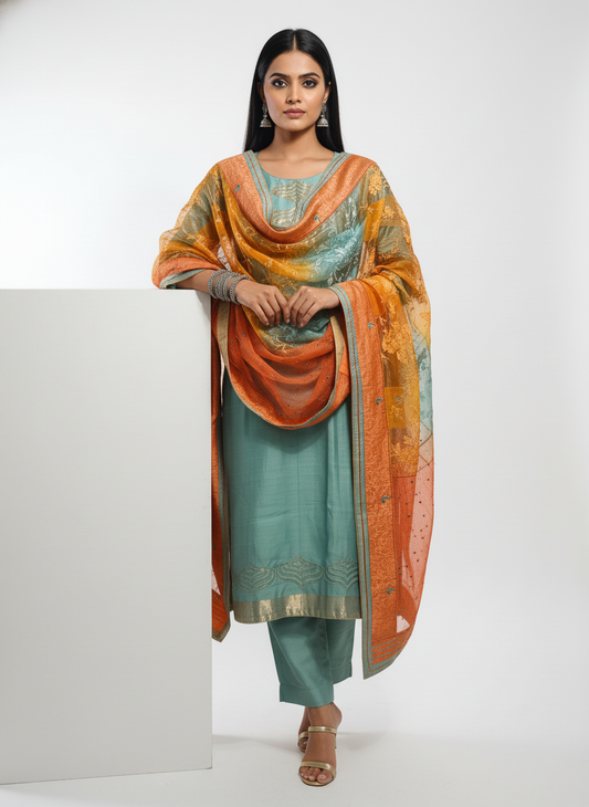 Semi Stitched Formal chanderi Suitset