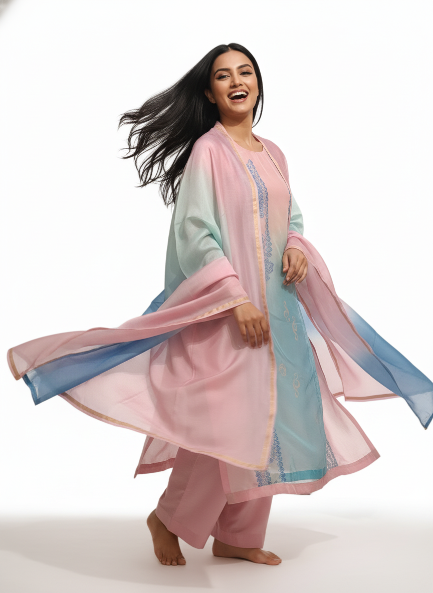 Semi Stitched Chanderi Casual Suitset
