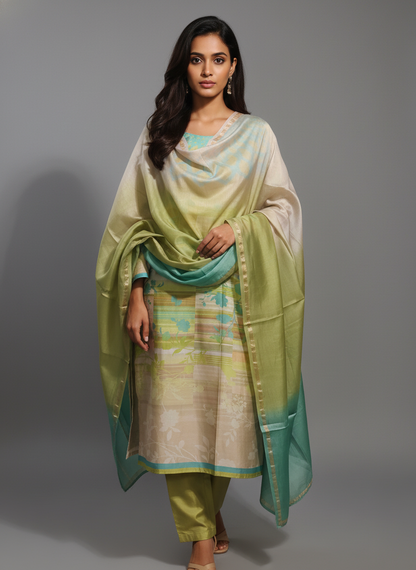 Semi Stitched Chanderi Casual Suitset