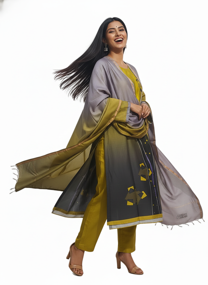 Semi Stitched Chanderi Casual Suitset