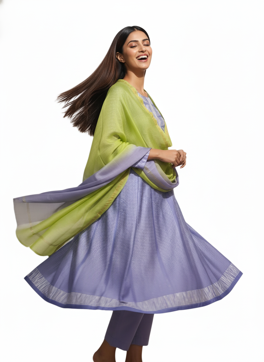 Semi Stitched Chanderi Casual Suitset