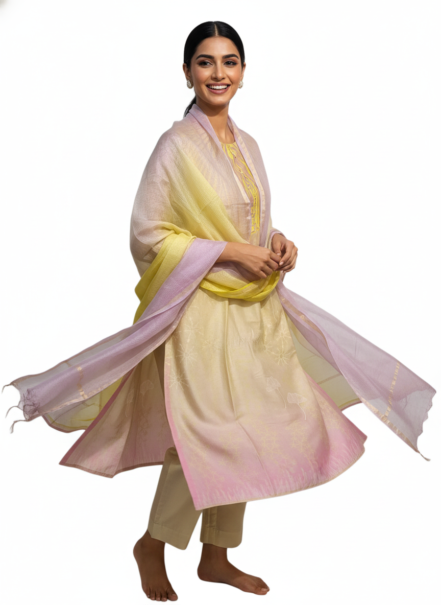 Semi Stitched Chanderi Casual Suitset