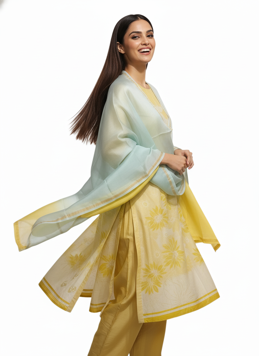 Semi Stitched Chanderi Casual Suitset