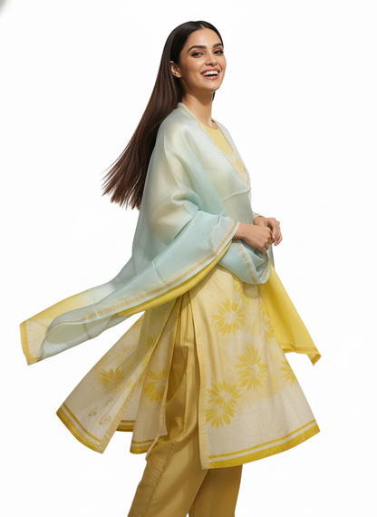 Semi Stitched Chanderi Casual Suitset