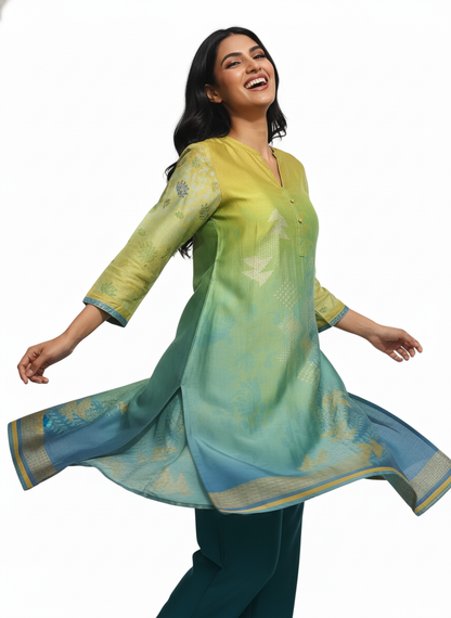 Semi Stitched Chanderi Kurta