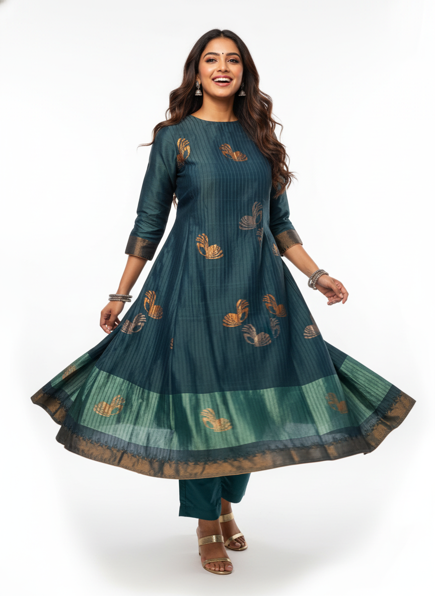 Semi Stitched Formal chanderi Kurta