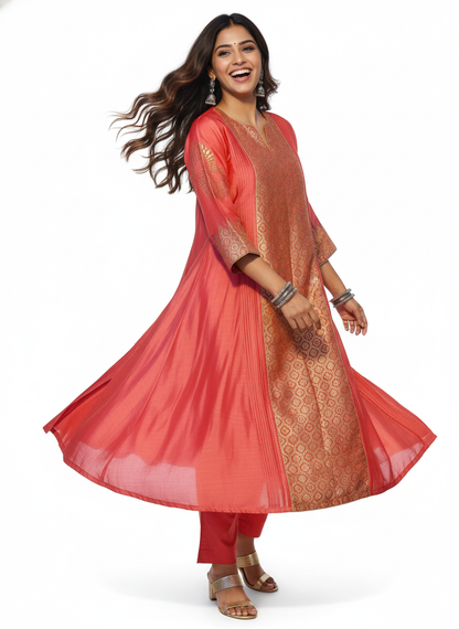 Semi Stitched Formal chanderi Kurta
