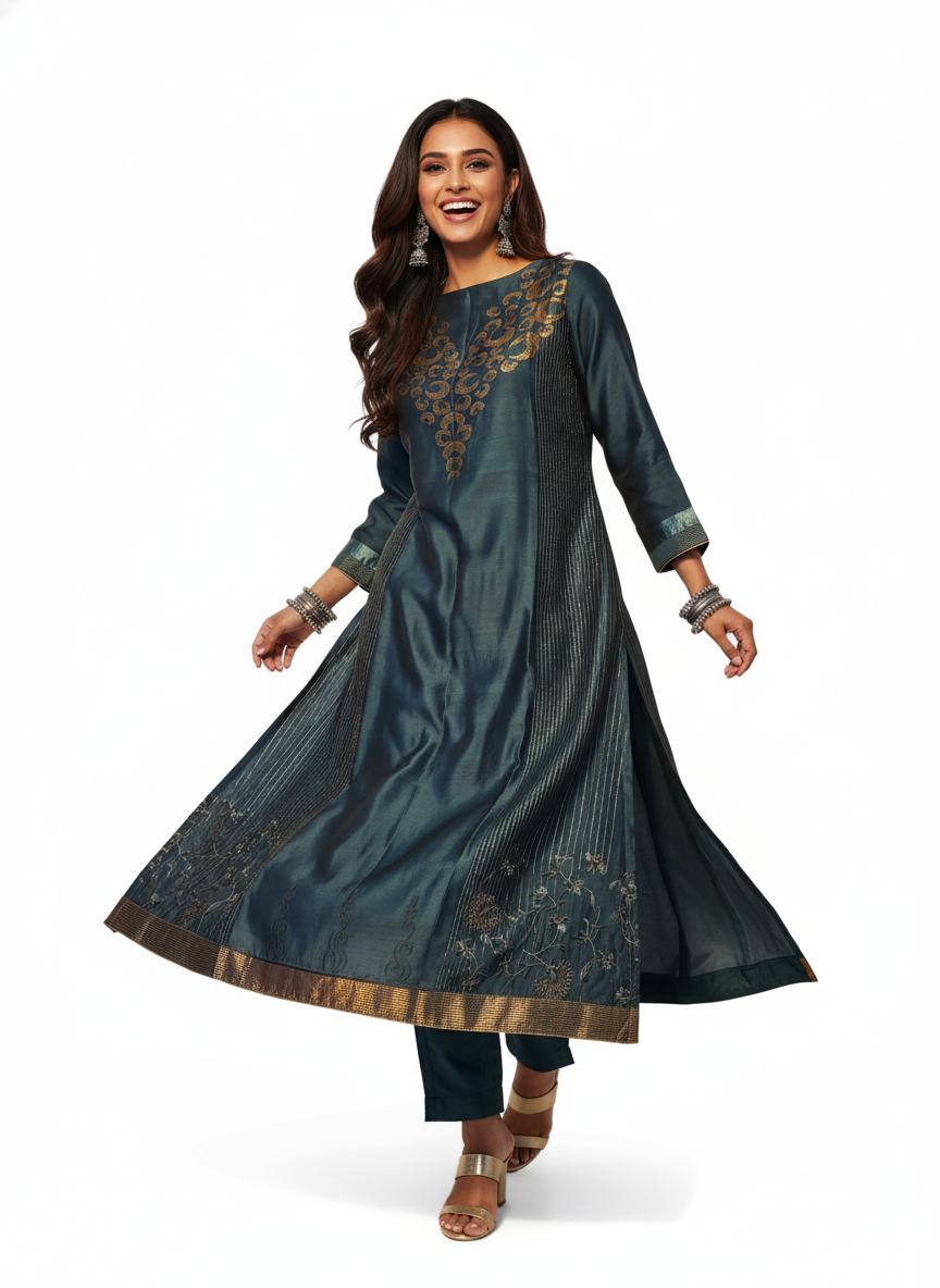 Semi Stitched Formal chanderi Kurta