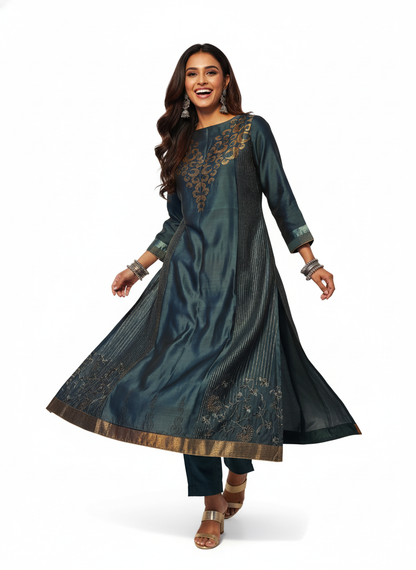 Semi Stitched Formal chanderi Kurta