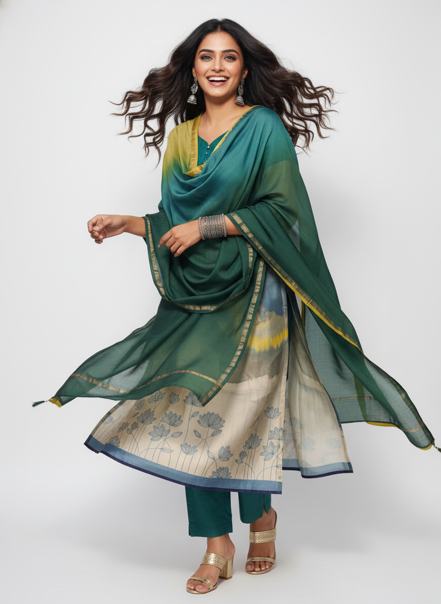 Semi Stitched Chanderi Casual Suitset