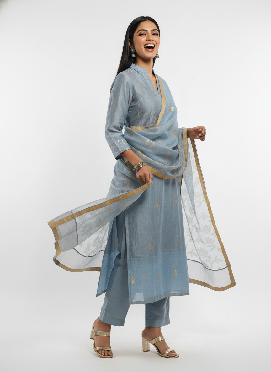 Semi Stitched Formal chanderi Suitset