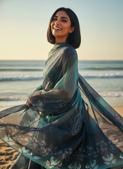 Printed silk linen Dupatta