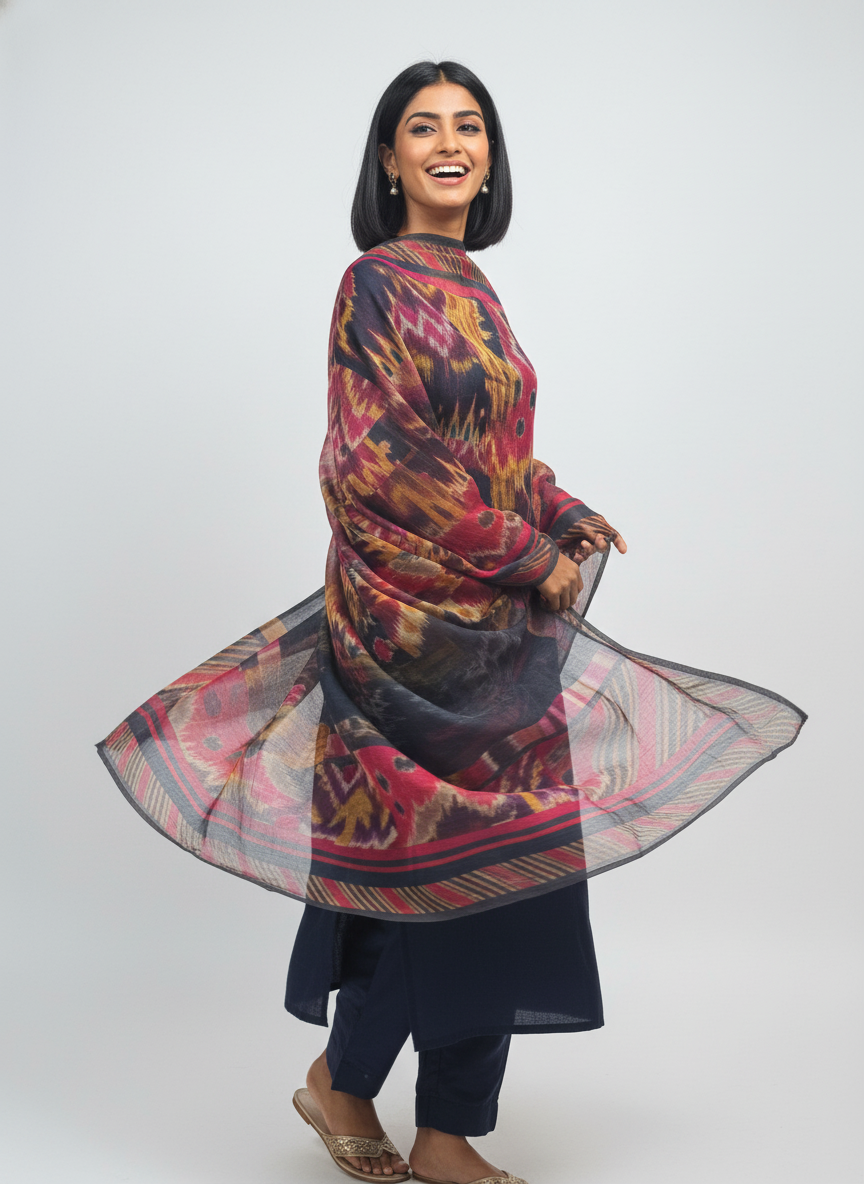 Printed silk linen Dupatta