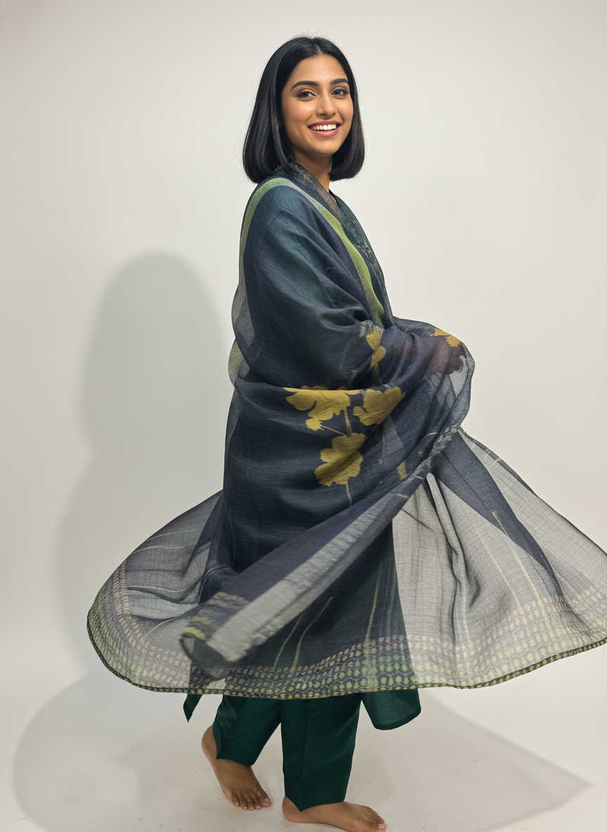 Printed silk linen Dupatta