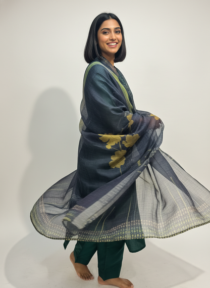 Printed silk linen Dupatta