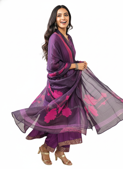 Semi Stitched Chanderi Casual Suitset
