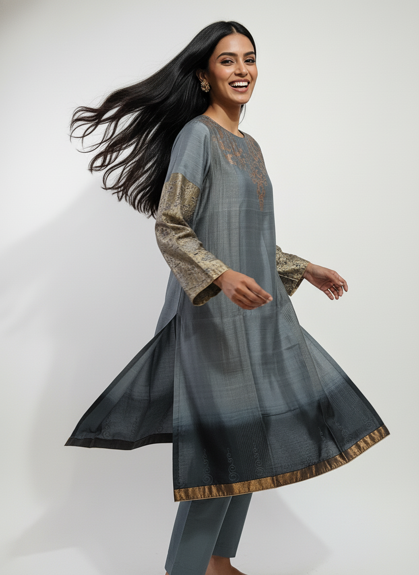 Semi Stitched Formal chanderi Kurta