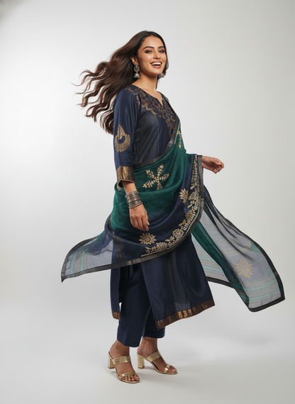 Semi Stitched Formal chanderi Suitset
