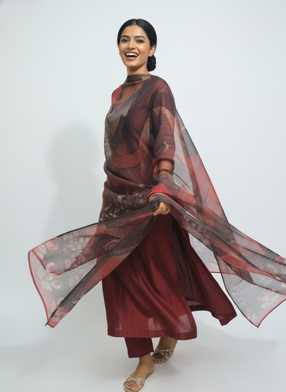 Printed silk linen Dupatta