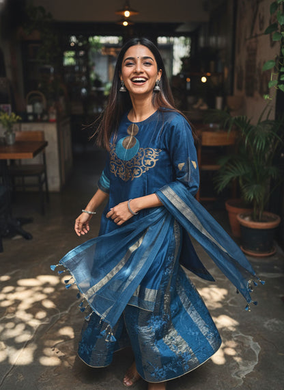 Semi Stitched Chanderi coordset dress