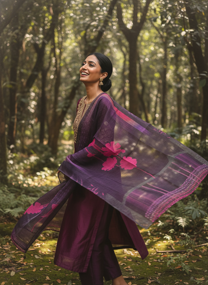 Printed silk linen Dupatta