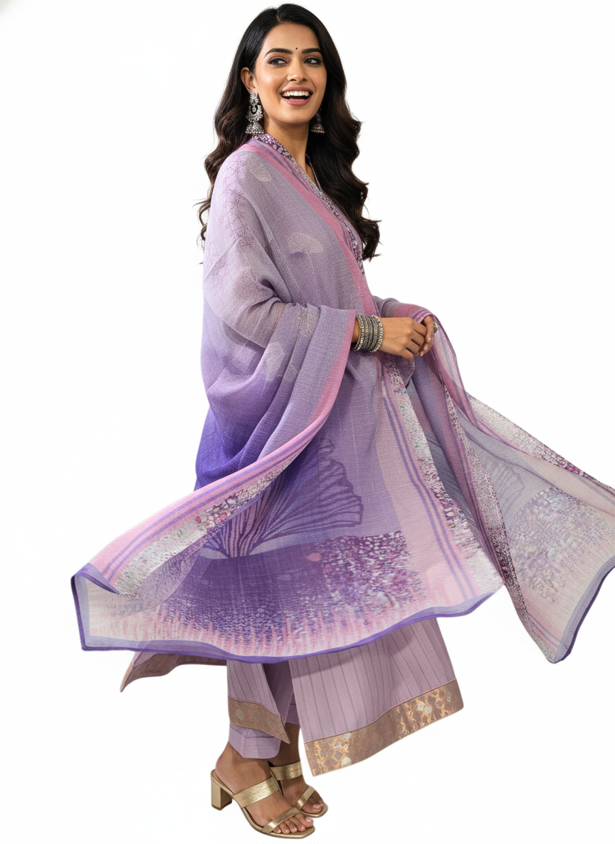 Semi Stitched Chanderi Casual Suitset