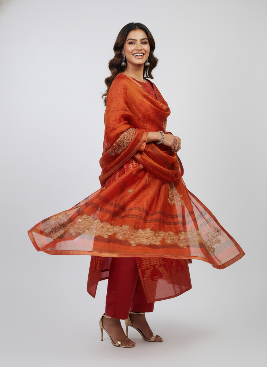 Semi Stitched Formal chanderi Suitset