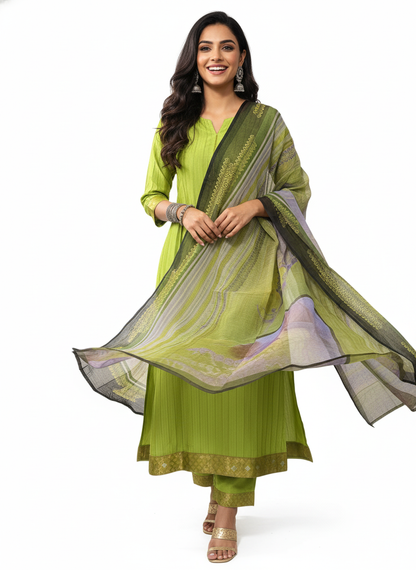 Semi Stitched Chanderi Casual Suitset