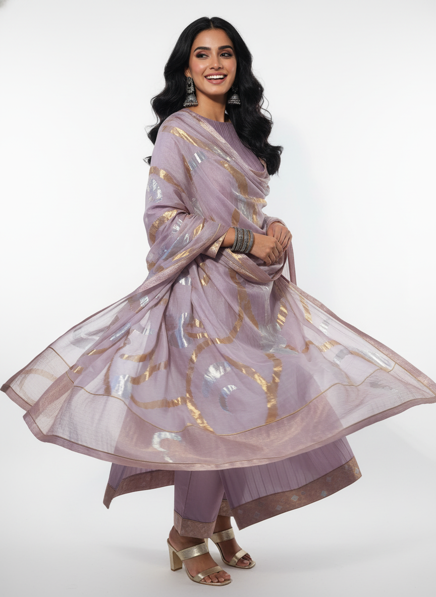 Semi Stitched Formal chanderi Suitset