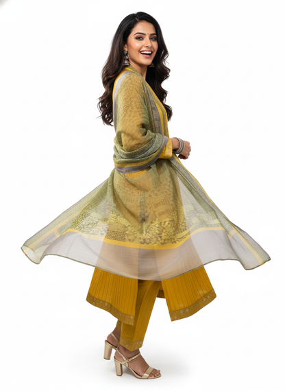 Semi Stitched Chanderi Casual Suitset
