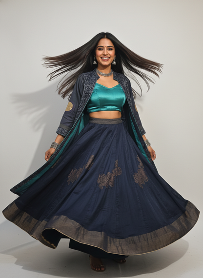 Stitched Chanderi long Jacket with skirt VISHAL KAPUR STUDIO