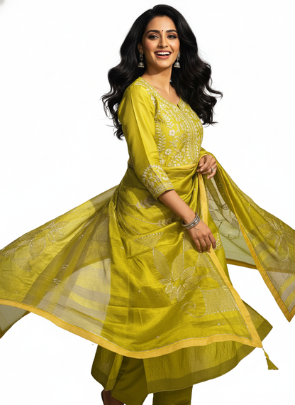 Semi Stitched Formal chanderi Suitset