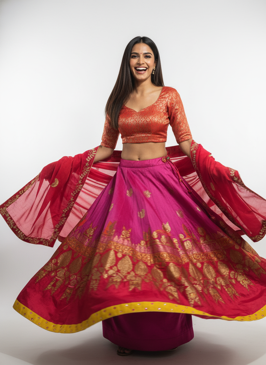 Stitched Chanderi brocade skirt